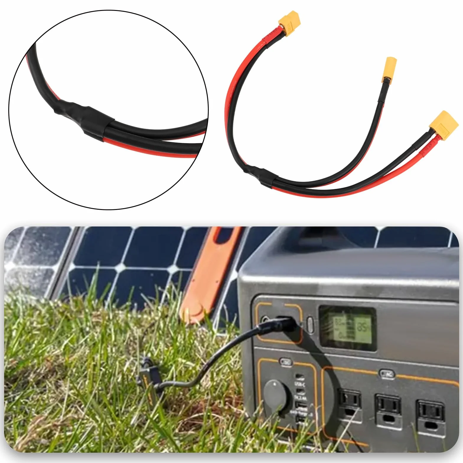 EMSea XT60 żeński na podwójny męski kabel przedłużający 12 AWG XT60 żeński do 2 XT60 męski adapter wtykowy przedłużacz do panelu słonecznego, generatora słonecznego, elektrowni statku (30 cm)
