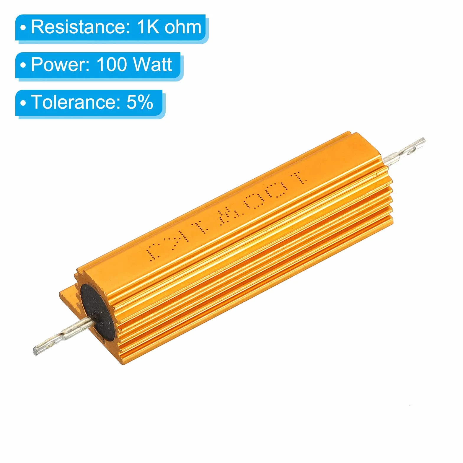 PATIKIL 2 sztuki 100W 1K Ohm aluminiowa obudowa rezystor obudowa drut rezystory śruba zacisk rezystor mocy złoty odcień