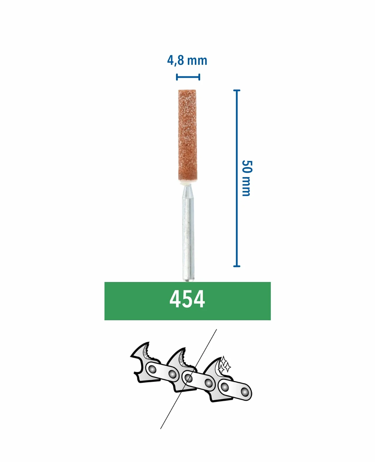 Dremel 454 kamienie szlifierskie do ostrzenia pił łańcuchowych w multiopakowaniu, 3 kamienie szlifierskie do precyzyjnego, szybkiego i łatwego ostrzenia pił łańcuchowych (4,8 mm)