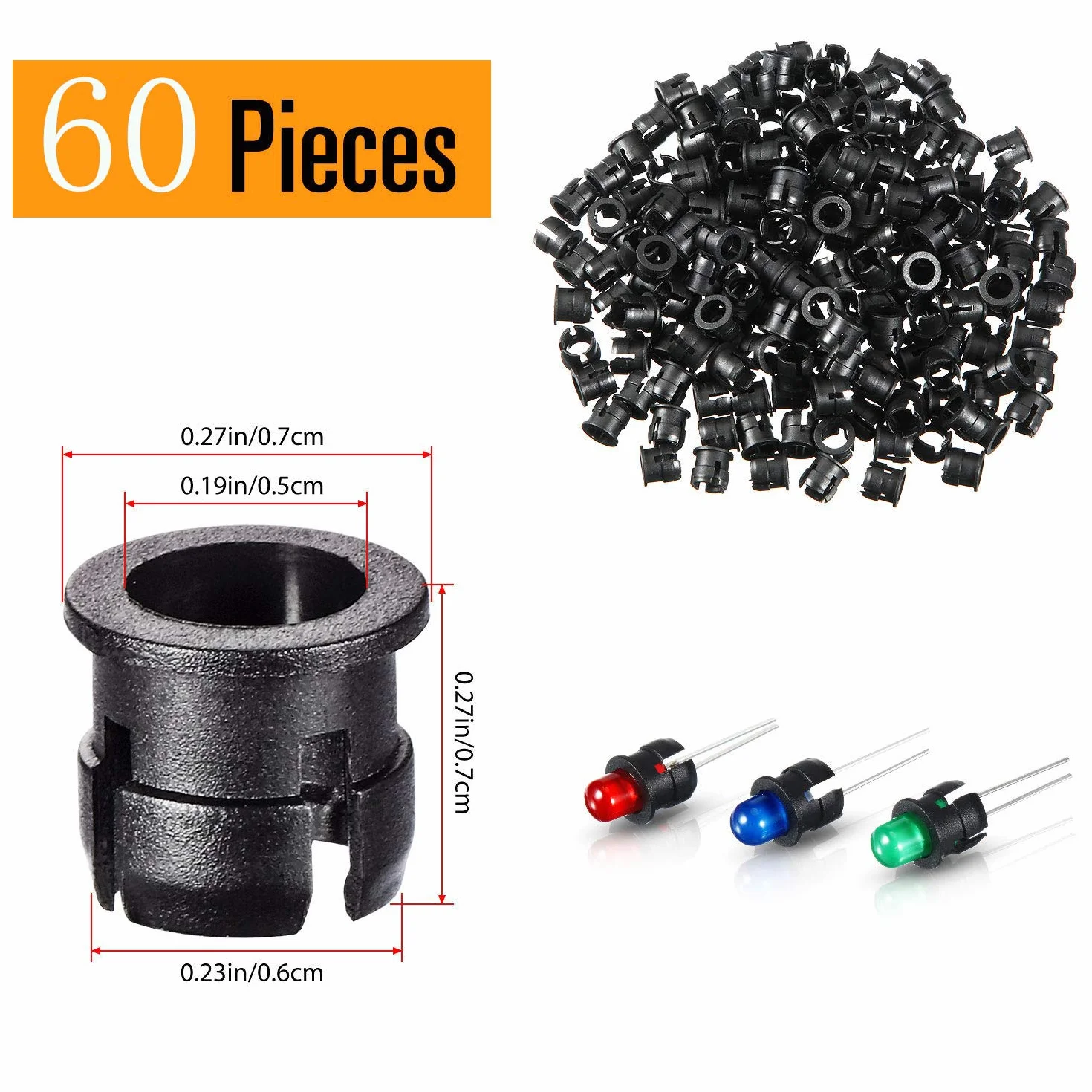 RUNCCI-YUN 60 sztuk 5 mm LED wstępnie okablowane diody emitujące światło DC12V lampy modelarskie + 60 sztuk 5 mm plastikowy uchwyt diodowy + 10 szt. złącze baterii 9 V