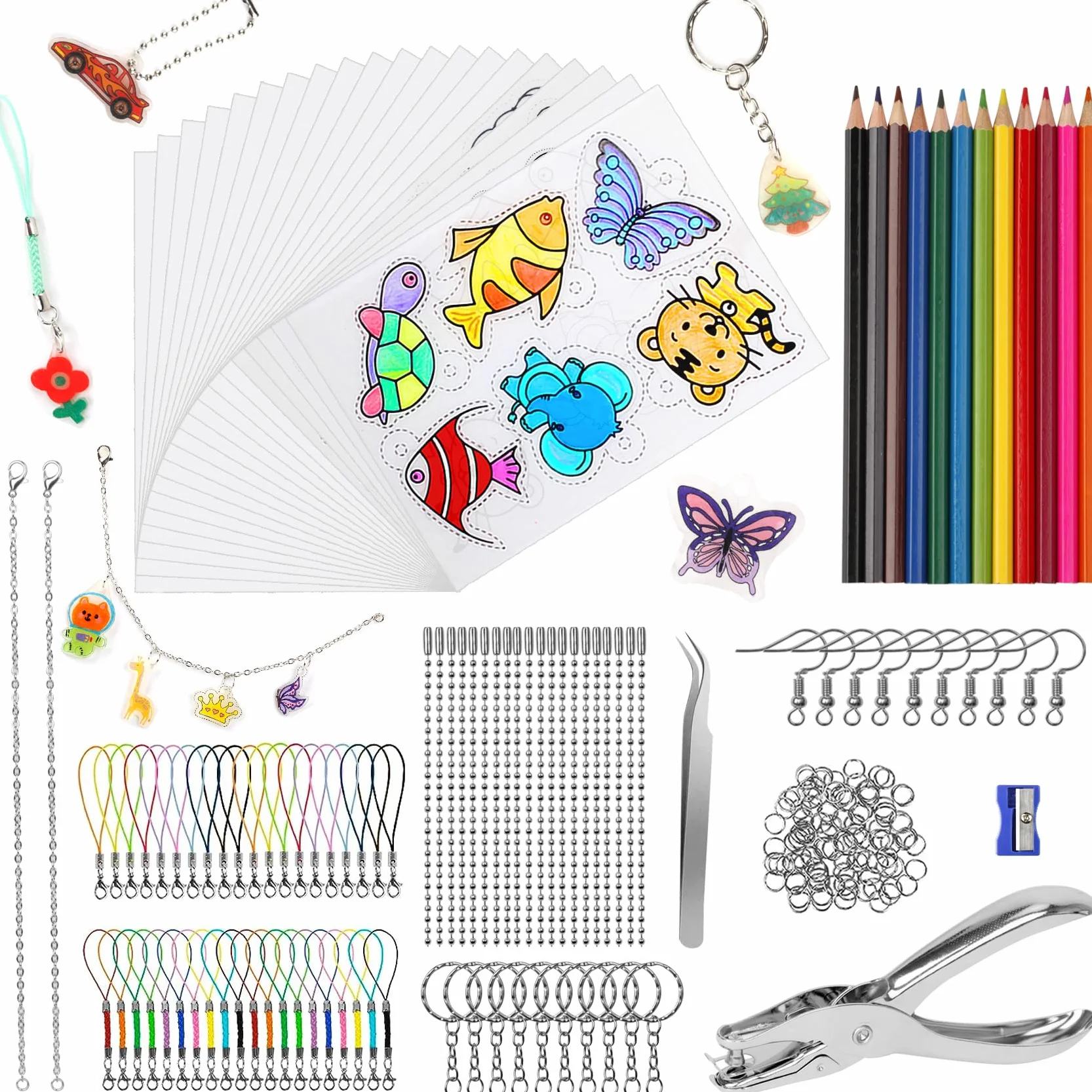 WECUTE Folia Termokurczliwa Do Majsterkowania, W Zestawie Folia Termokurczliwa A5, OłóWki, Dziurkacz Dla Dzieci