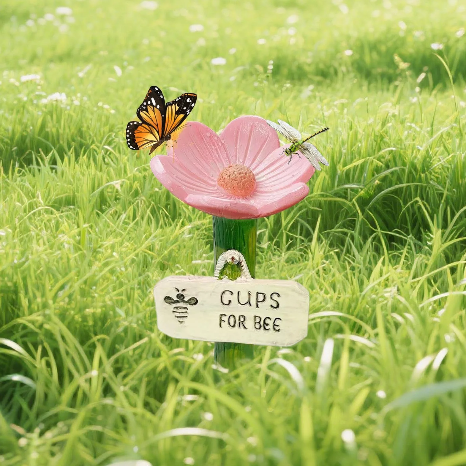 Butterfly Watering Station, Colorful Flower Shaped Bee Feeder Cups, 2.56x4.33 inches Convenient Portable Safe Drinking Station for Pollinators in Gardens Pathways and Driveways