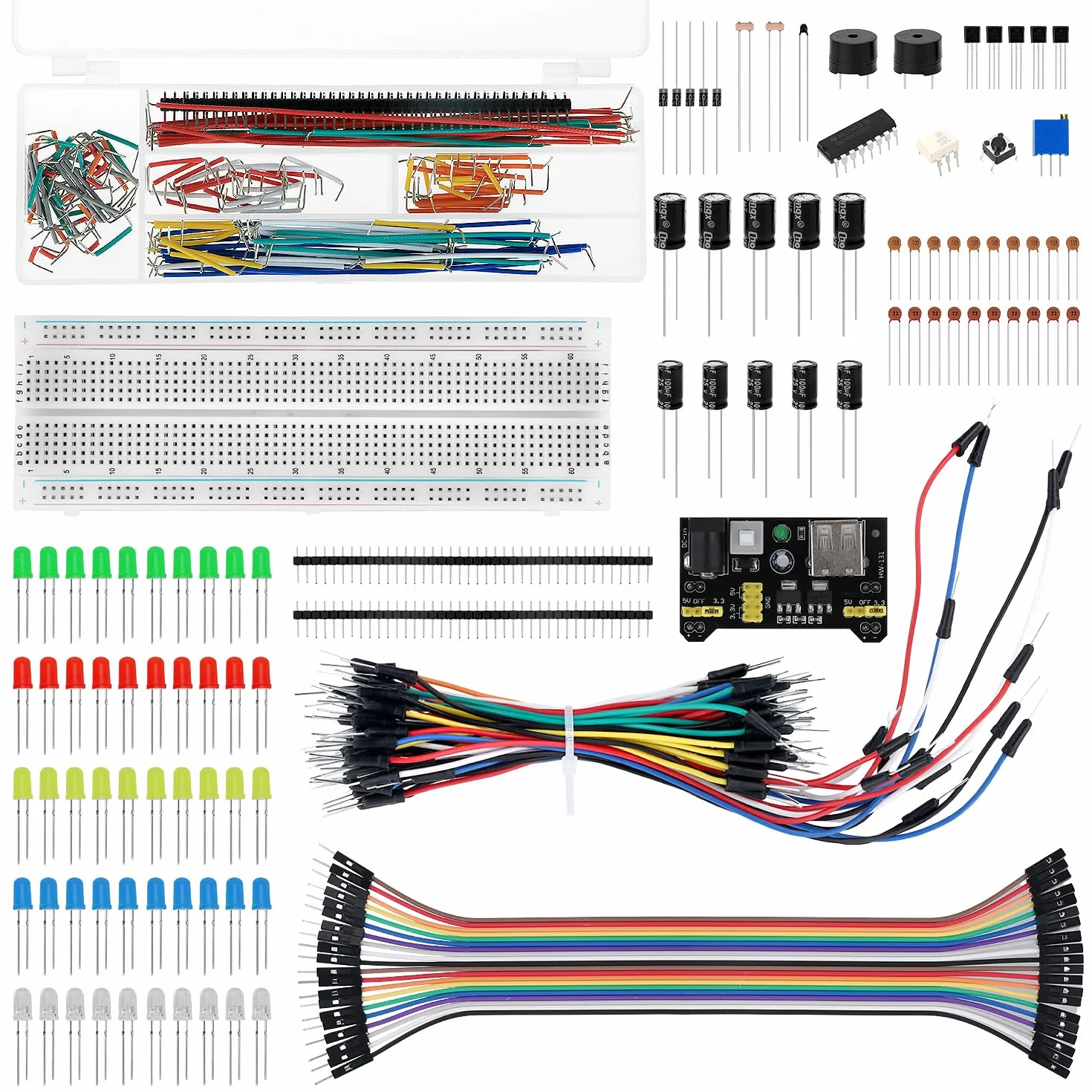 QWORK® Zestaw komponentów elektronicznych z płytą prototypową, modułem zasilania i zworkami, kompatybilny z Arduino, STM32, Raspberry Pi 420 szt