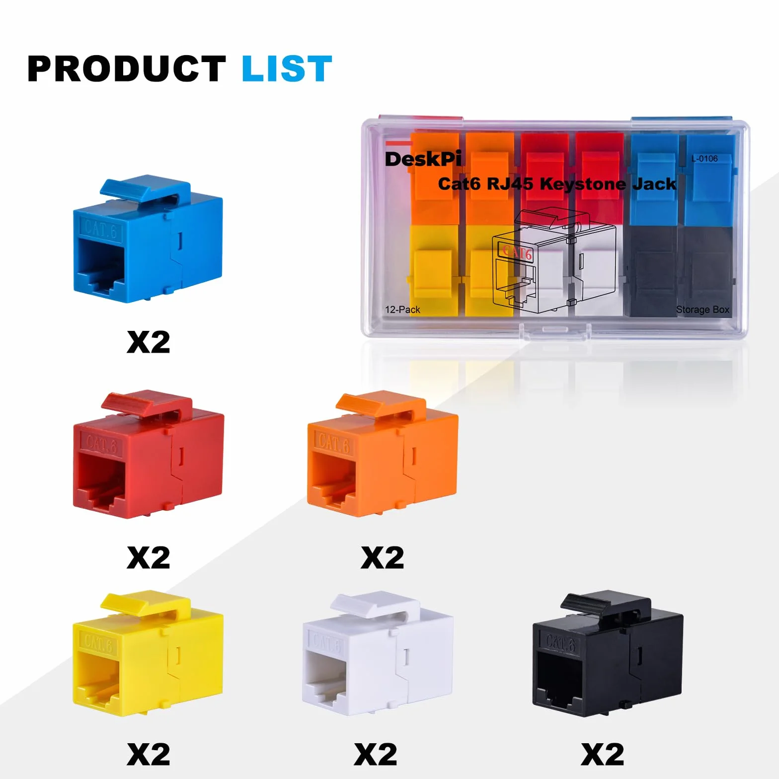 GeeekPi Keystone RJ45 Cat6 Connectors, zestaw 12 sztuk, wielokolorowe, pozłacane szpilki, obudowa ABS