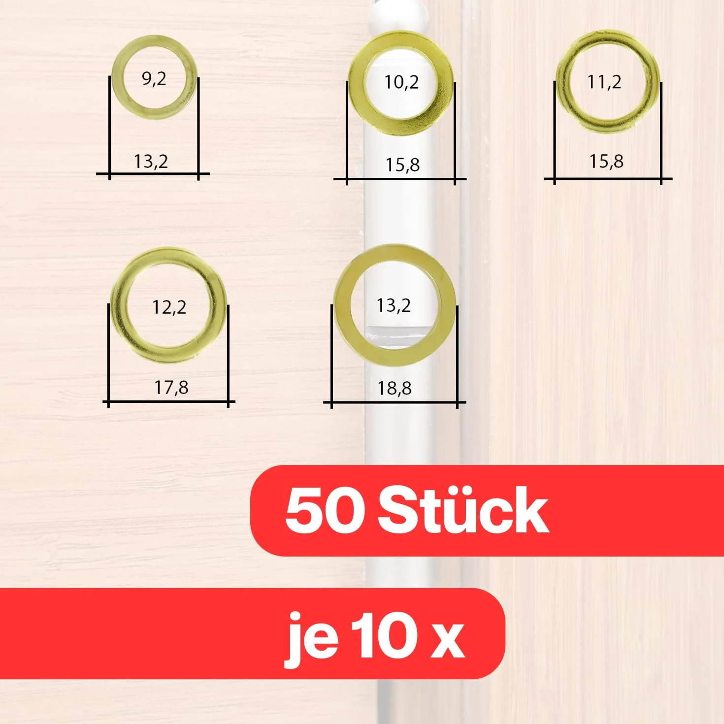 S&S-Shop 50 różnych pierścieni fitsche - zestaw pierścieni fitsche - każdy po 10 do rozmiaru / obsługi bram ze stali mosiądzu, niedokończone, specjalne