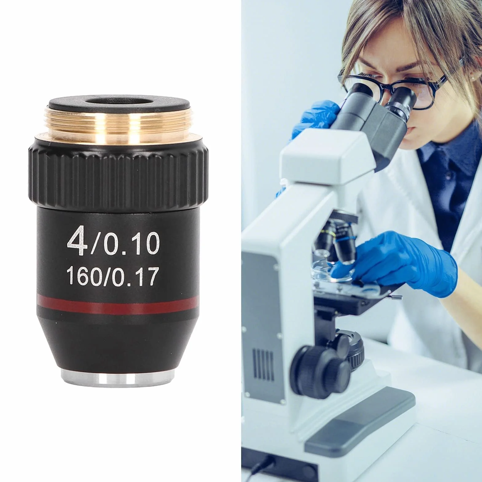 Obiektyw mikroskopu achromatycznego 4x powiększenie 20,2 mm gwint standardowy do mikroskopu biologicznego
