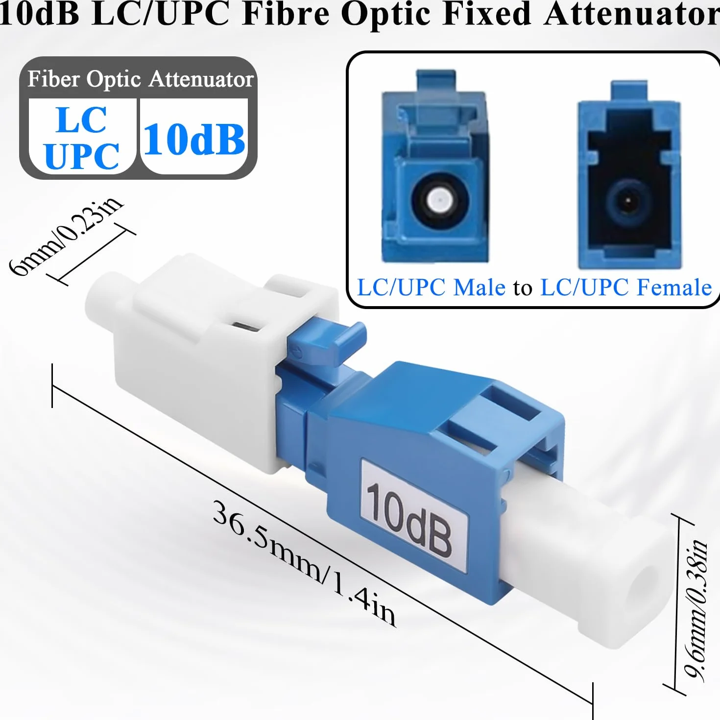 QIANRENON 10dB LC/UPC Światłowód Stały Tłumik LC Męski Żeński Adapter Jednomodowy Fixed Attenuator Złącze, Tłumienie Wartość 10dB±1, dla CATV FTTH Redukcja optyczna Moc