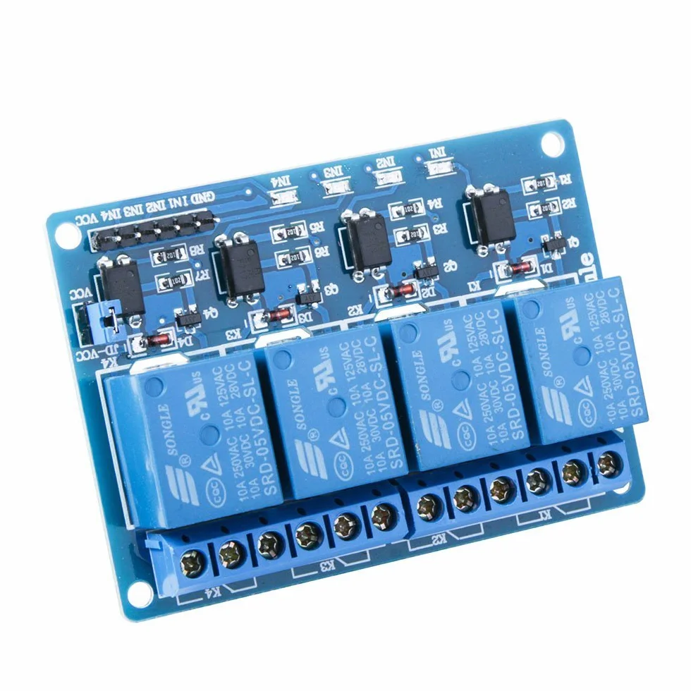 ELEGOO 4-kanałowy moduł przekaźnika DC 5 V z transoptorem do Arduino UNO R3 MEGA 1280 DSP ARM PIC AVR STM32 Raspberry Pi