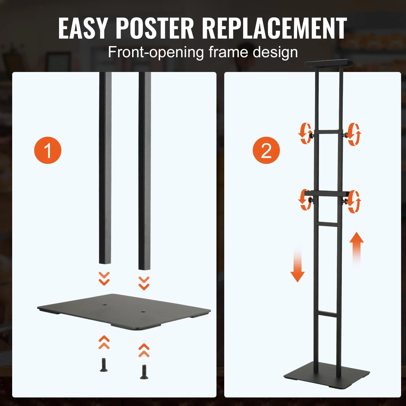 VEVOR Uchwyt na plakat 10-190,5 mm, aluminiowy panel wyświetlacza, regulowana wysokość, dwustronny, metalowa podstawa