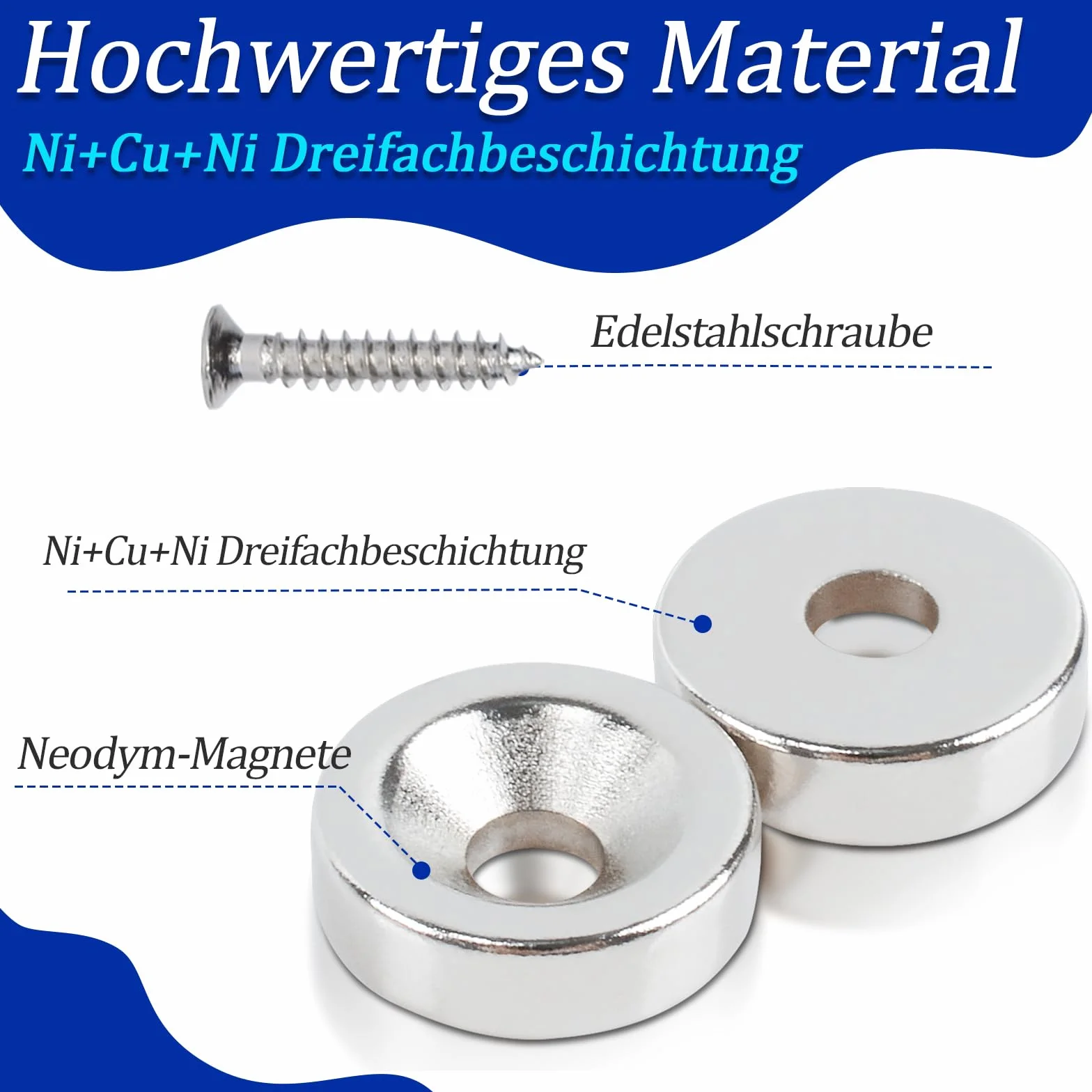 Magnesy neodymowe z otworem 8 x 3 mm, mocne dyski, do przykręcania, zestaw 30 sztuk