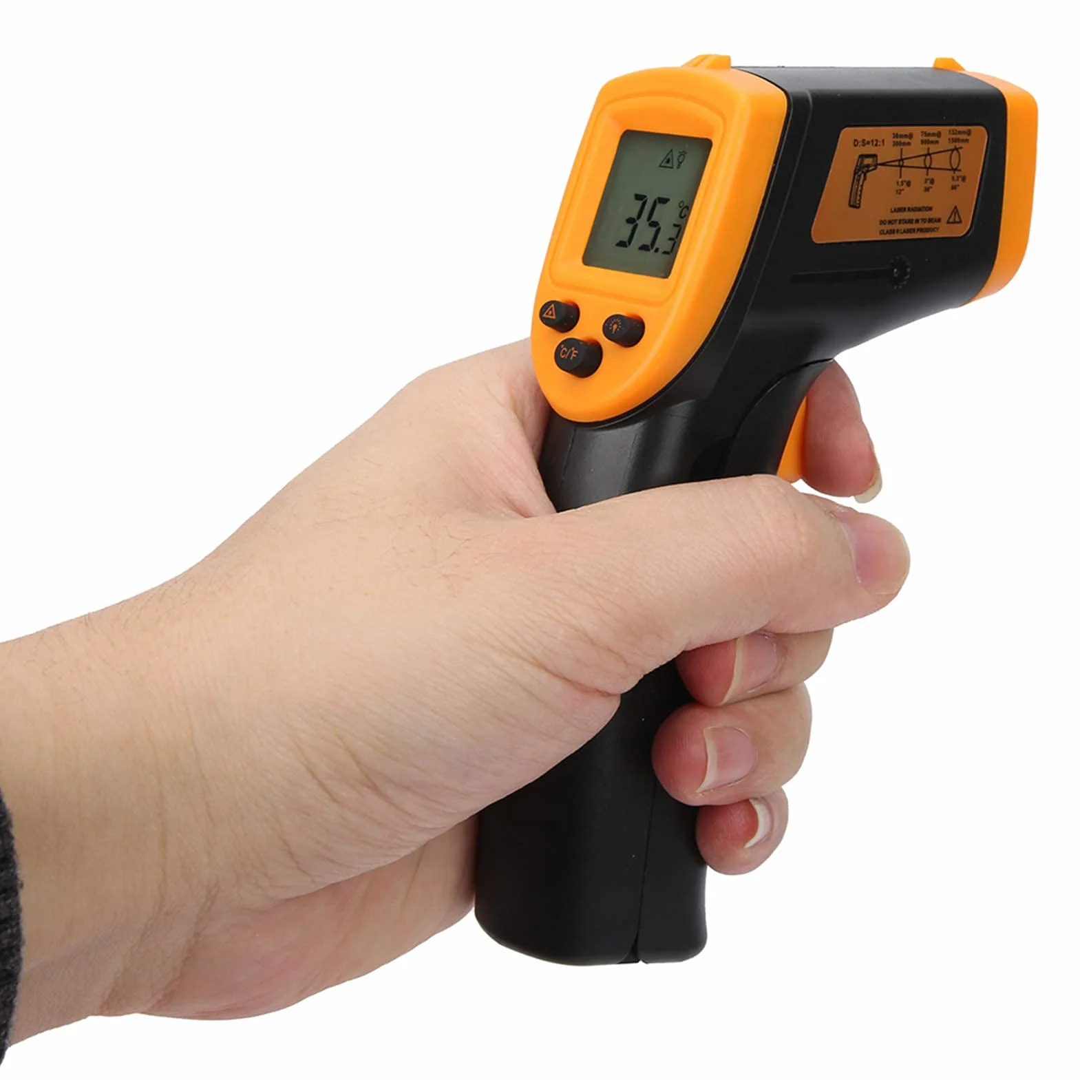Termometr na podczerwień HW600 Bezkontaktowy Cyfrowy Pomiar Temperatury Wbudowany Pomiar Laserowy Żółty