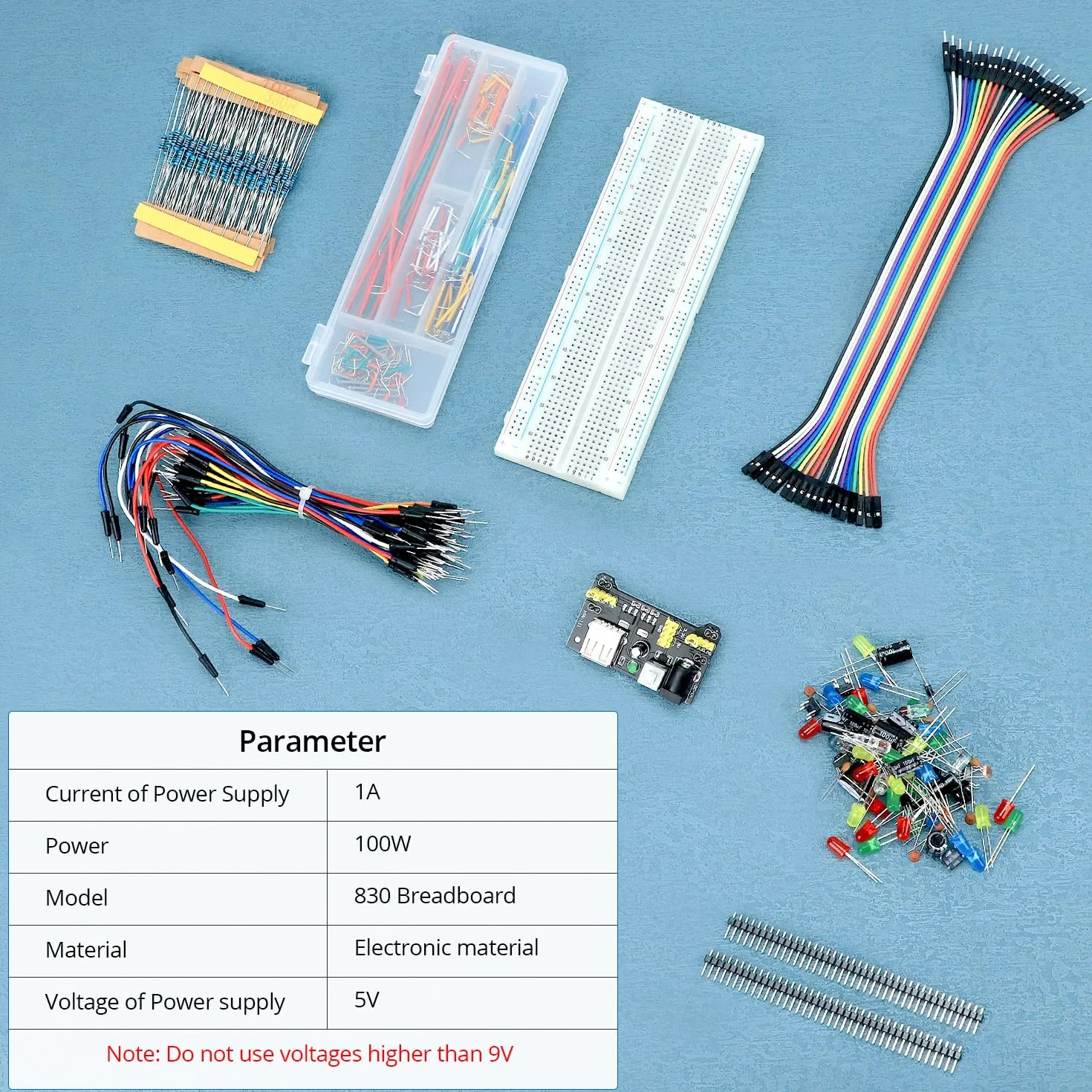 QWORK® Zestaw komponentów elektronicznych z płytą prototypową, modułem zasilania i zworkami, kompatybilny z Arduino, STM32, Raspberry Pi 420 szt