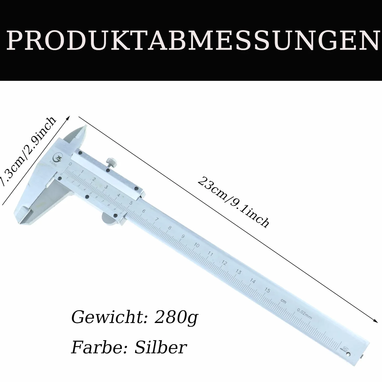 Suwmiarka 150 mm, suwmiarka ze stali nierdzewnej, analogowa 0,02 mm / 0,001 cala, analogowa, do użytku domowego i przemysłowego, pomiar, srebrna ze śrubą ustalającą