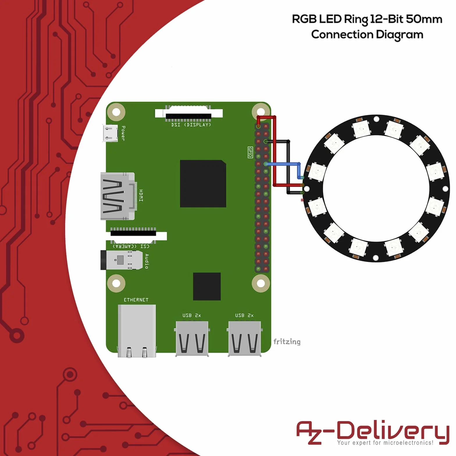 AZDelivery 3 x 5V RGB LED Ring Compatible with WS2812B 12-Bit 50mm kompatybilny z Arduino i Raspberry Pi w tym e-Book!