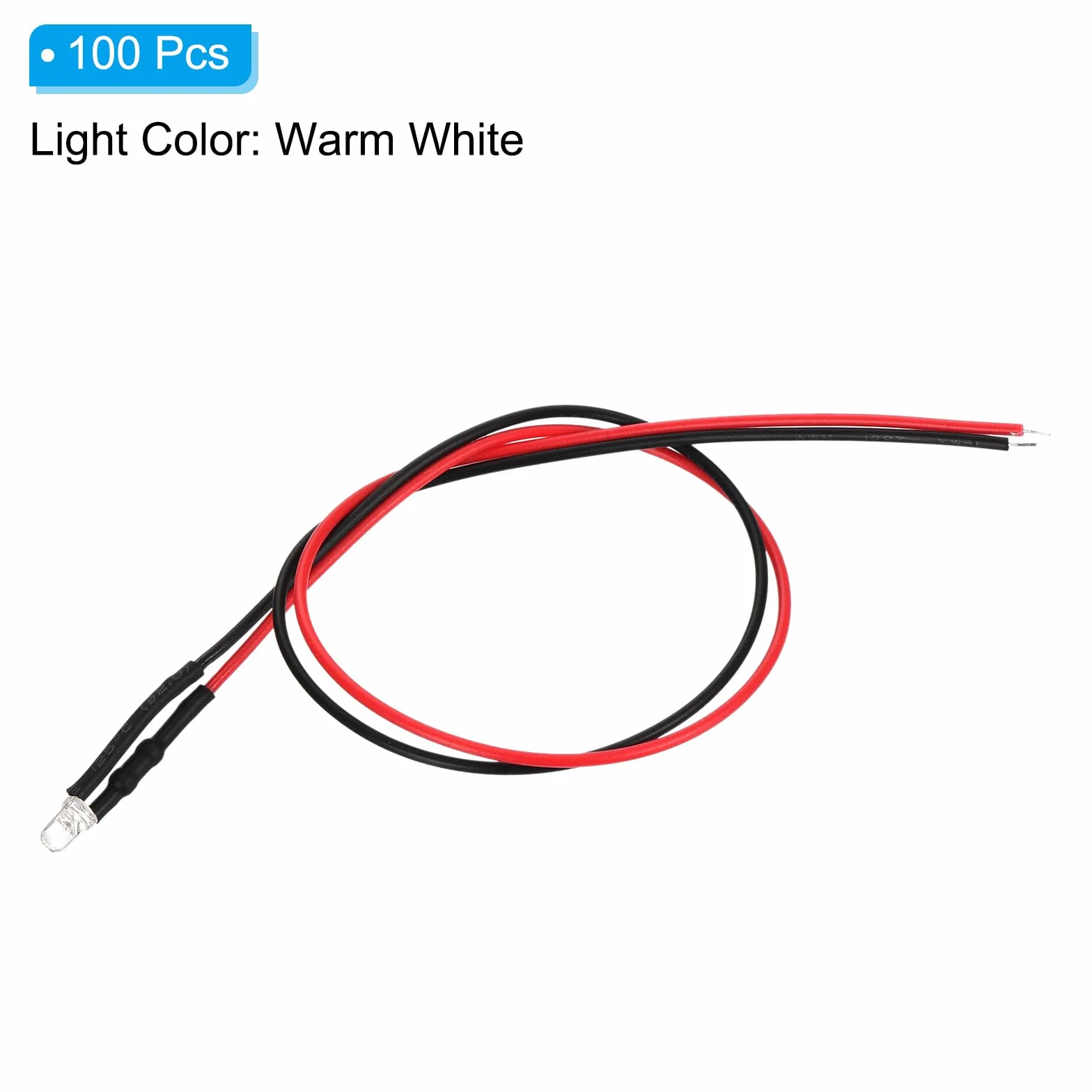 PATIKIL Dioda LED 3 mm 100 szt. 3-6 V DC wstępnie przewodowe mini światła LED ciepłe białe światło