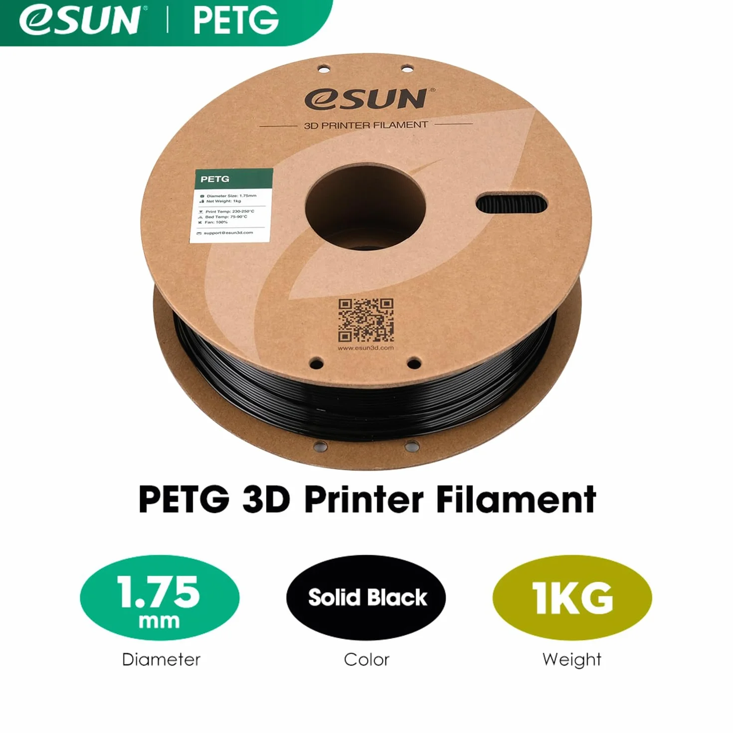 eSUN PETG Filament 1.75 mm 2.5 kg Czarny do Drukarek 3D