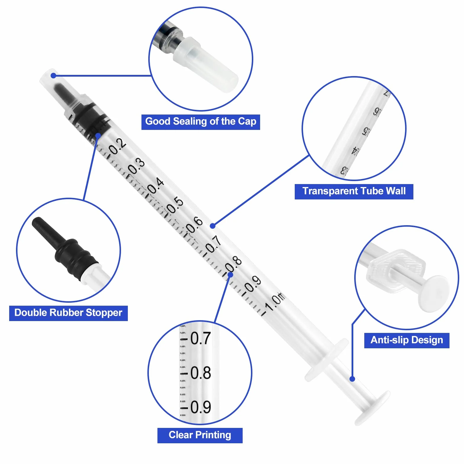 100 sztuk strzykawek 1 ml, strzykawki z siarą bez igły, jednorazowe strzykawki z nasadką, pojedynczo zapakowane strzykawki 1 ml, sterylne do laboratoriów naukowych, karmienia zwierząt