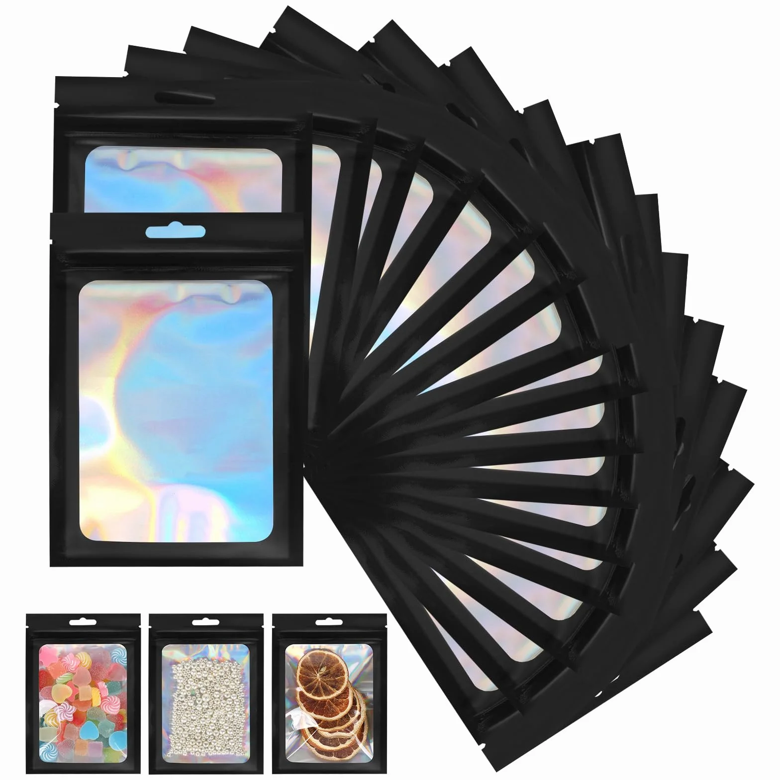 Mylar Bags 150 sztuk 10 x 15 cm torebki strunowe z zamknięciem przezroczystym okienkiem czarne