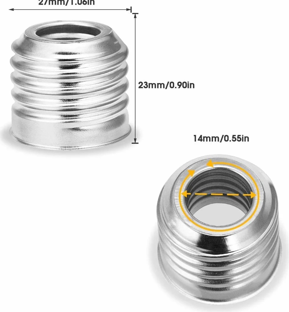 E14 do E27 LED Adapter gniazdka, konwerter uchwytu lampy, niklowane żelazo, konwerter śrub Edisona, konwerter adapterów do żarówek LED, żarówki, 230 V, bez możliwości ściemniania, 6 sztuk w