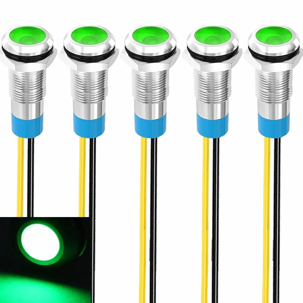 Gebildet 5 Sztuk 8mm 230V AC LED Metalowy Wskaźnik Świetlny Wodoodporna Lampka Sygnalizacyjna Zielona
