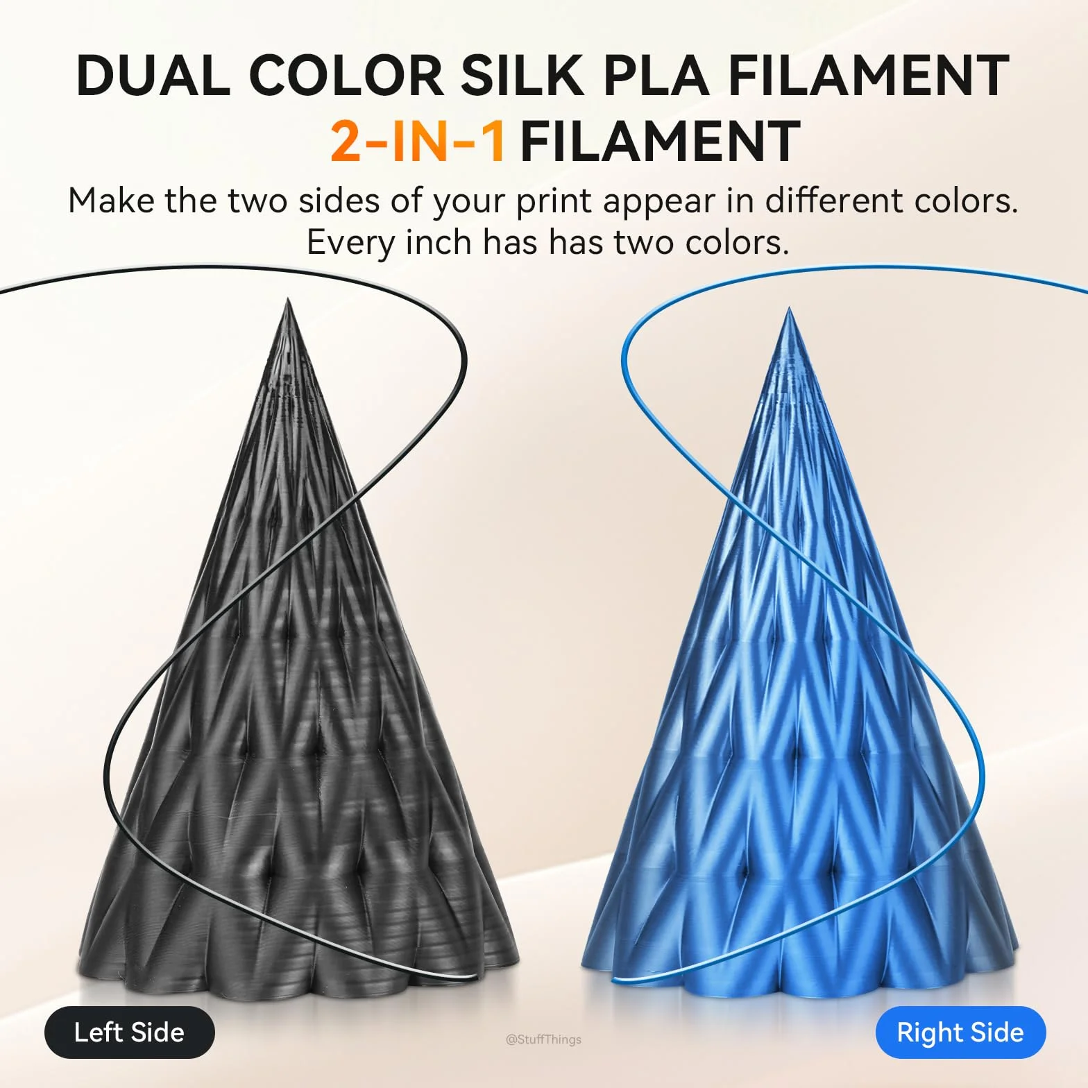 TECBEARS Jedwabny filament PLA 1,75 mm 1 kg, jedwabny dwukolorowy filament PLA do drukarki 3D, z jedwabiście gładkim wykończeniem, dokładność wymiarowa +/- 0,02, szpula 1 kg, czarny niebieski jedwab