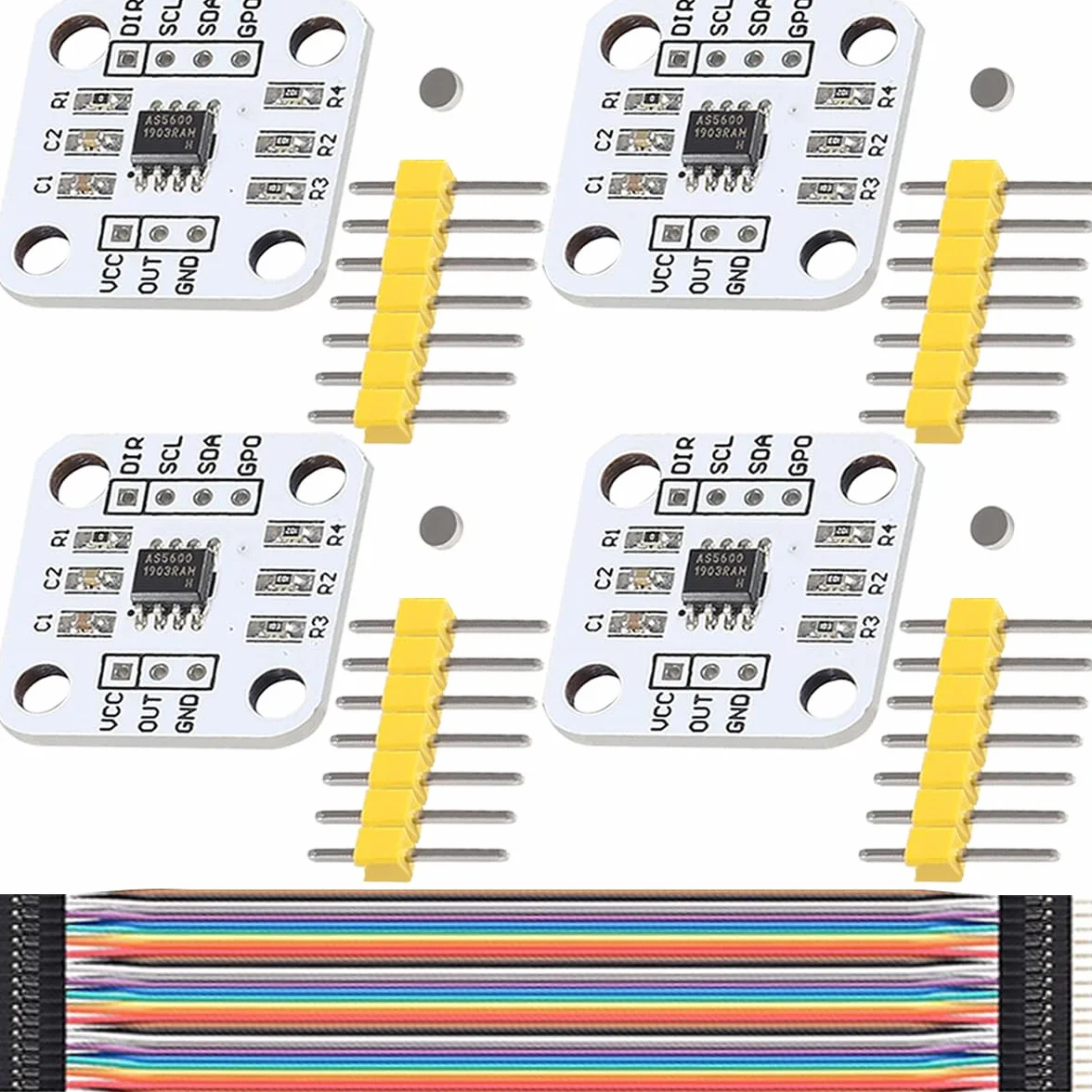 4 szt. AS5600 12-bitowy enkoder magnetyczny DC 3,3 V IIC PWM moduł czujnika kąta indukcyjnego o wysokiej precyzji do Raspberry Pi, Arduino, z przewodem łączącym