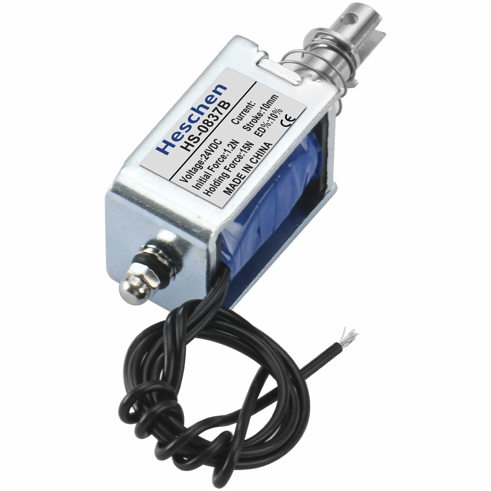 Hechen elektromagnes elektromagnetyczny, HS-0837B, DC24V 1.4A 15N, skok 10mm, zamek do drzwi z otwartą ramą typu Push Pull