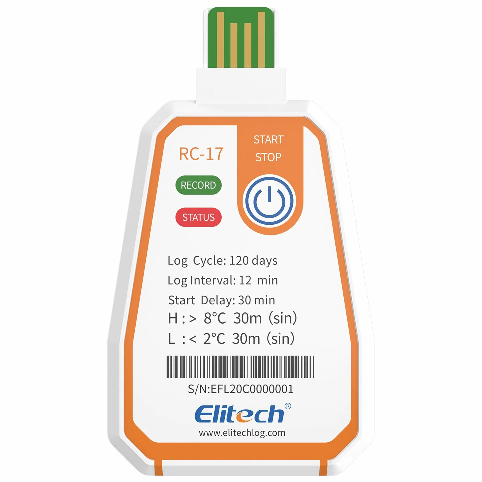 Elitech RC-17 Jednorazowy rejestrator temperatury USB IP67 180 dni 16000 rekordów