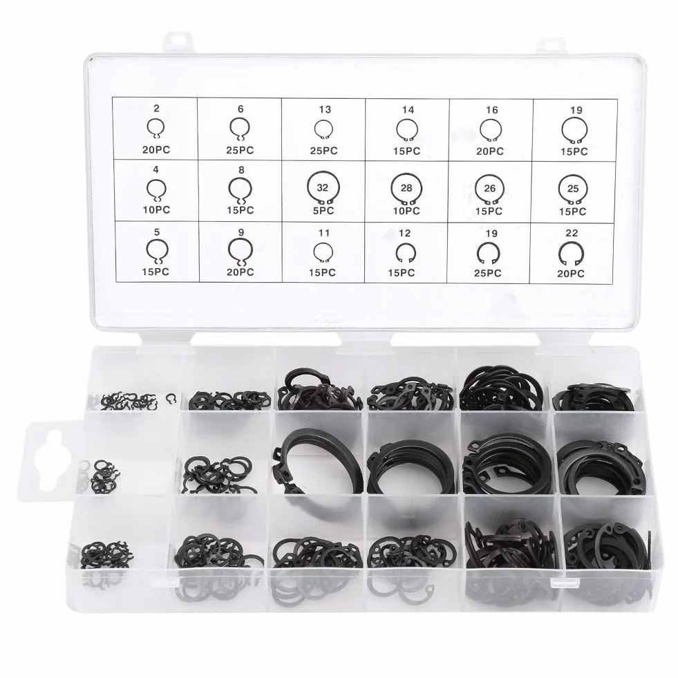Zestaw pierścieni zabezpieczających E-Clip 300-częściowy 2-32 mm