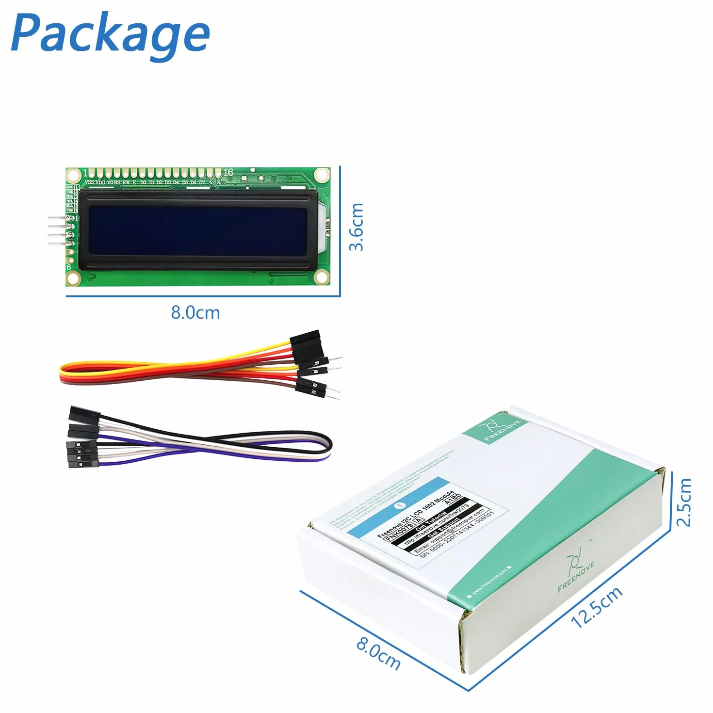 Freenove I2C IIC LCD 1602 Module TWI Serial 16x2 Display Compatible with Arduino Raspberry Pi Pico ESP32 ESP8266