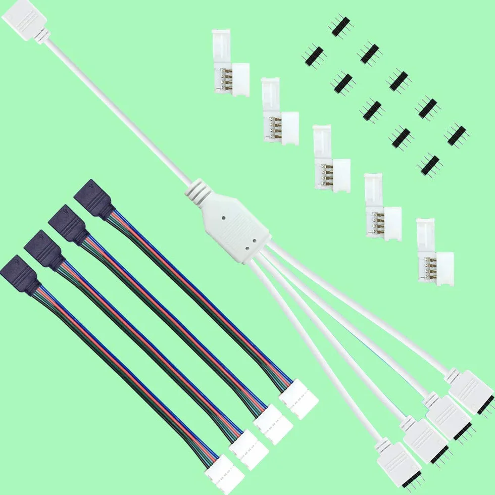RUNCCI-YUN Zestaw łączników do taśm LED, rozdzielacz LED, rozdzielacz taśm LED, rozdzielacz do taśm LED, rozdzielacz LED RGB, rozdzielacz 1 do 4 diod LED do 4-biegunowych taśm LED RGB