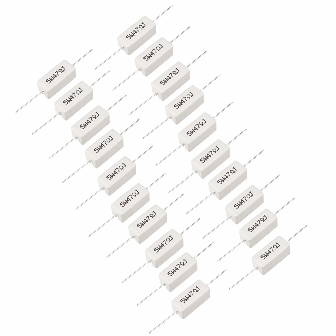 Ruilogod 5W 47 Ohm Moc rezystora Rezystor ceramiczny Cement Axial Lead 20 sztuk Biała