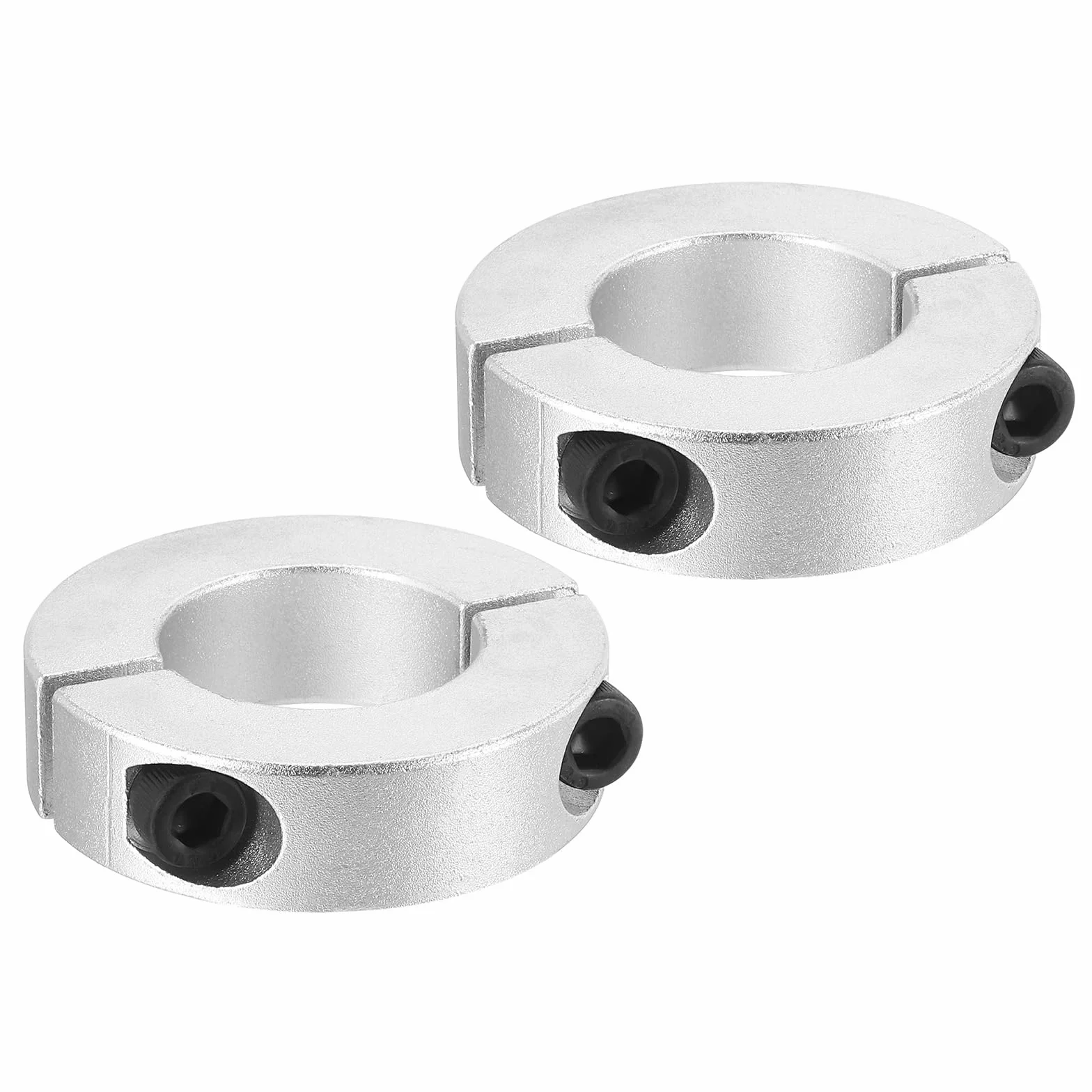 PATIKIL Otwór 30 mm podwójny podział kołnierz wału zaciskowego 50 mm OD 15 mm grubość, 2 szt. Kołnierz blokujący ze stopu aluminium styl zacisk ze śrubą mocującą do przemysłu mechanicznego, srebrny