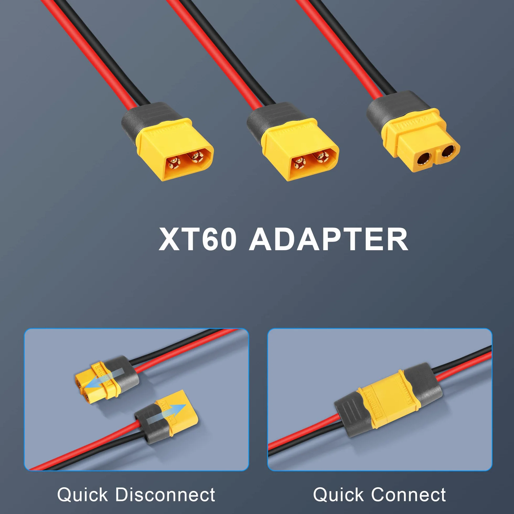 GINTOOYUN XT60 Y przedłużacz rozdzielacza 12 AWG XT60 żeński na podwójny męski adapter złącza do panelu słonecznego, generatora słonecznego, przenośnej elektrowni, drona, kampera, statku itp. (0,3 m