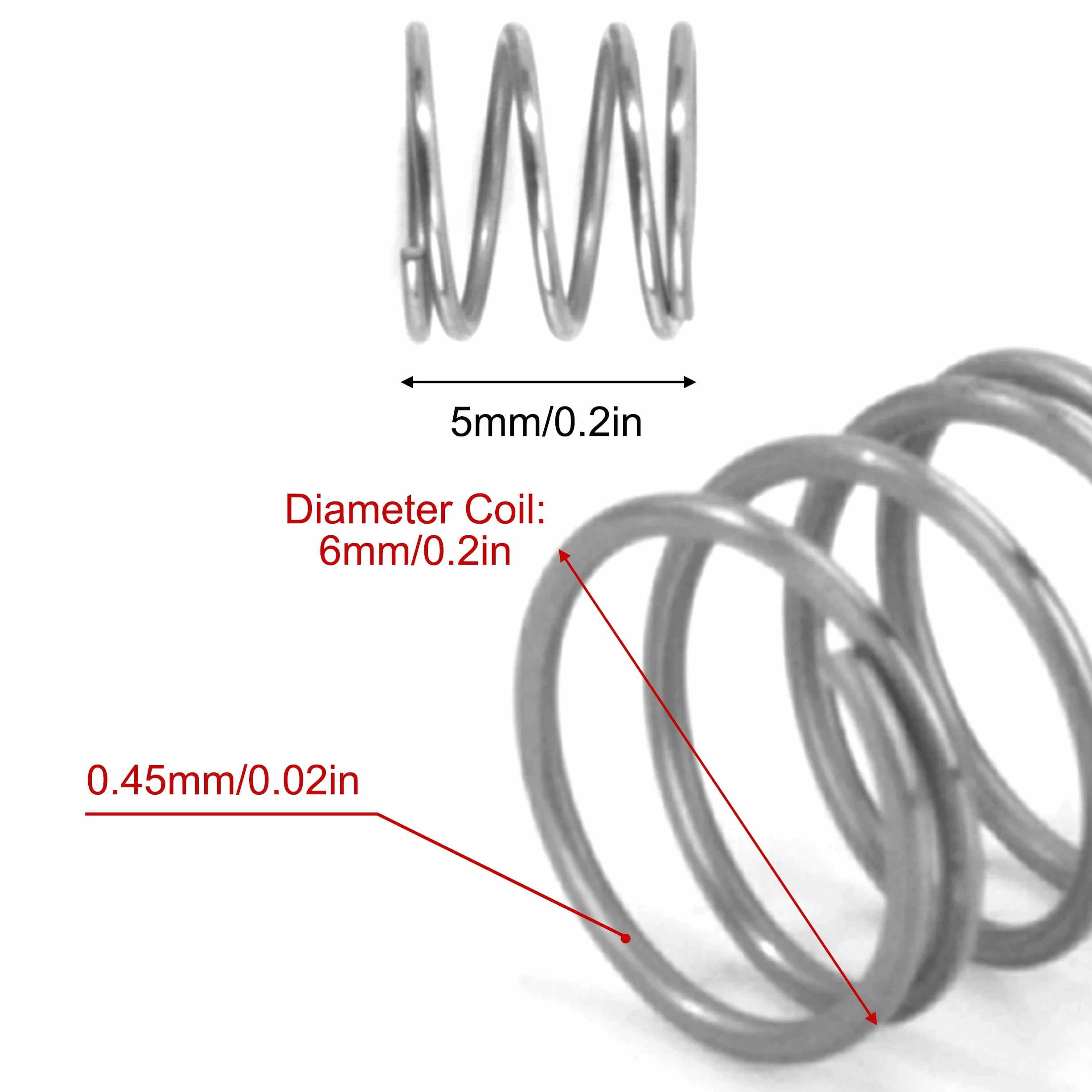 Sprężyny dociskowe 5 mm sprężyna ze stali nierdzewnej 304 średnica drutu 0,45 mm średnica zewnętrzna 6 mm siła sprężyny 0,2 kg 20 sztuk