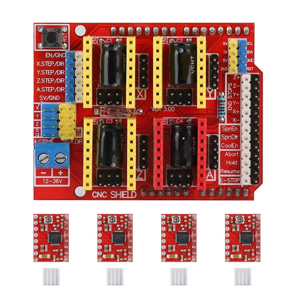 Tonysa CNC Engraver Shield płyta rozszerzająca + sterownik silnika krokowego DRV8825 + akcesoria do drukarki 3D radiator do grawerowania V3, wrzeciona PWM i kołek kierunkowy
