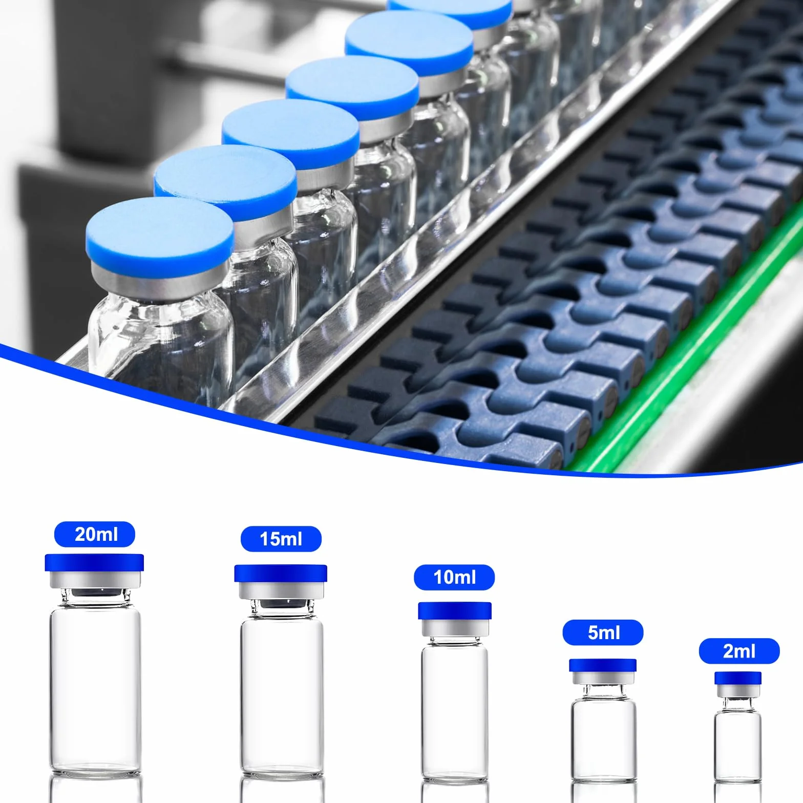 Sterylne fiolki szklane 2 ml z nasadkami i gumą do przechowywania próbek laboratoryjnych (10 szt)