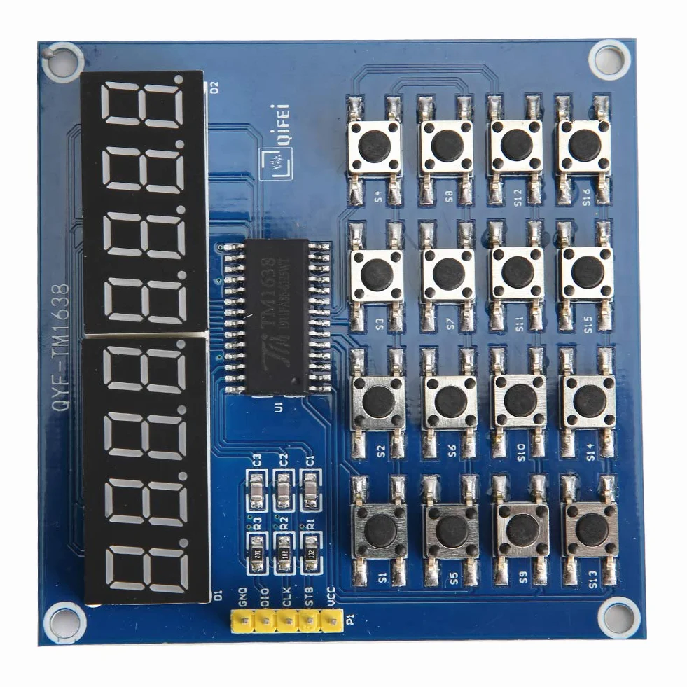 ASHATA TM1638 8-bitowy cyfrowy moduł z lampą LED, 3-przewodowy moduł sterujący MCU TM1638 z 8-bitową diodą LED i 16 klawiszami do skanowania i wyświetlania klawiatury