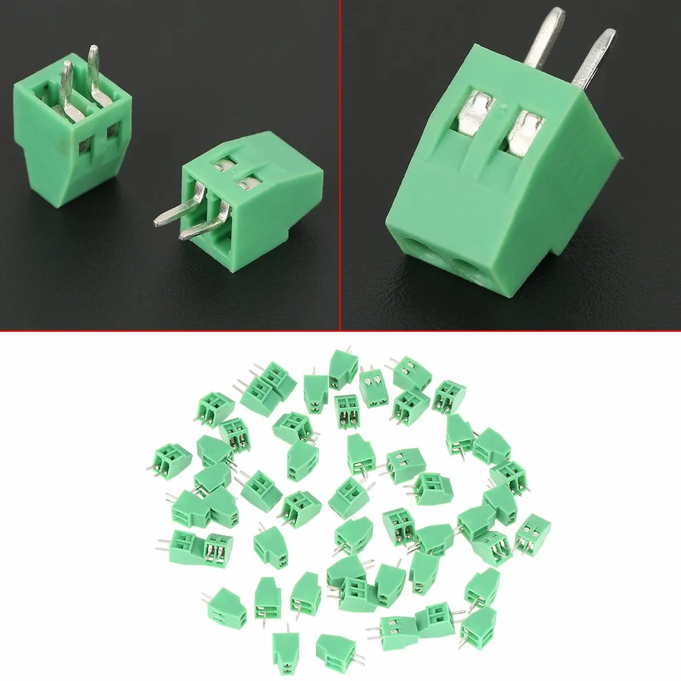 50 Sztuk 2Pin Złącze śrubowe do PCB Zielone Złącze Listwy Zaciskowej Zestaw Asortymentowy 2.54mm/0.1 Cala)