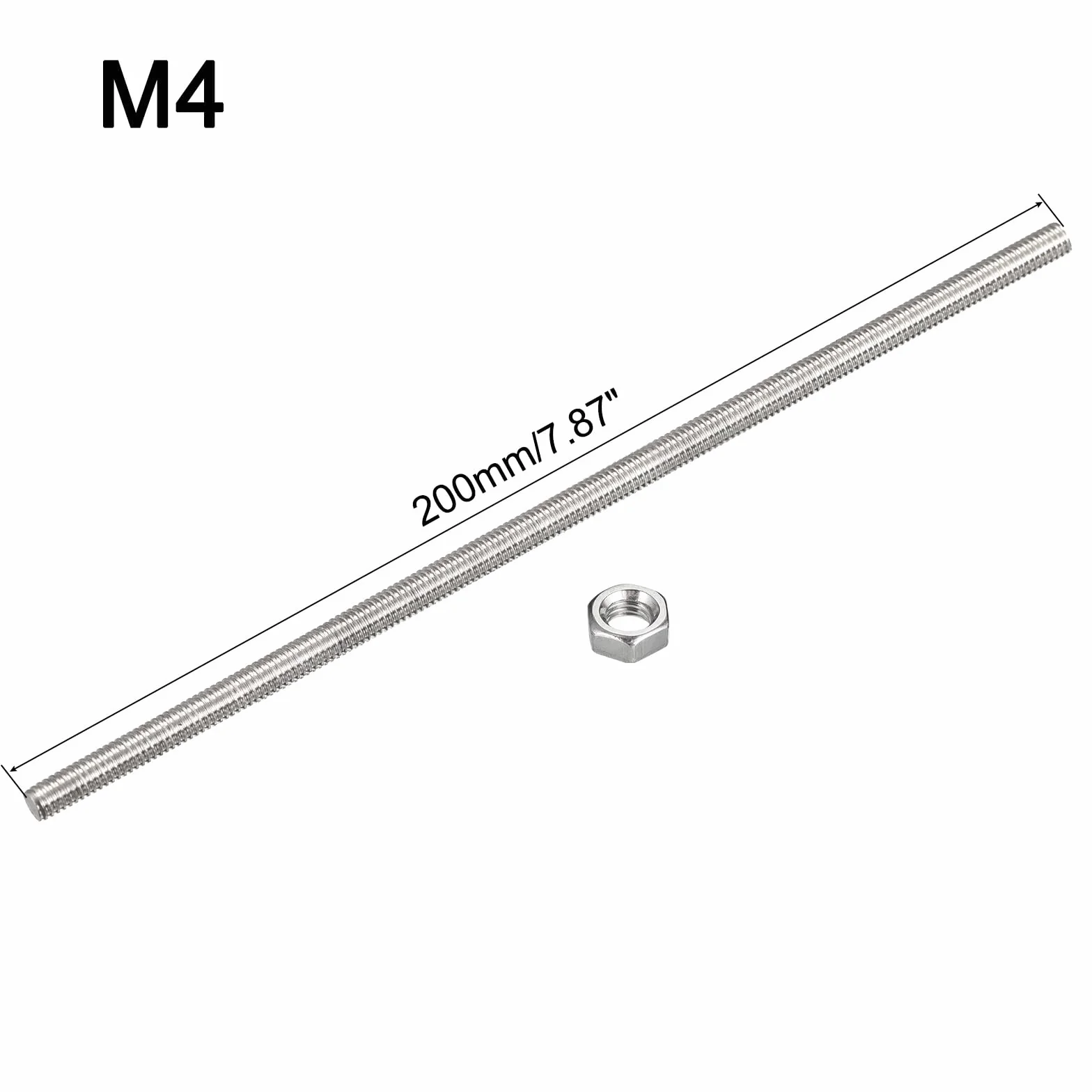 Zestaw 12 sztuk prętów gwintowanych M4 x 200 mm 304 stal szlachetna nakrętki sześciokątne
