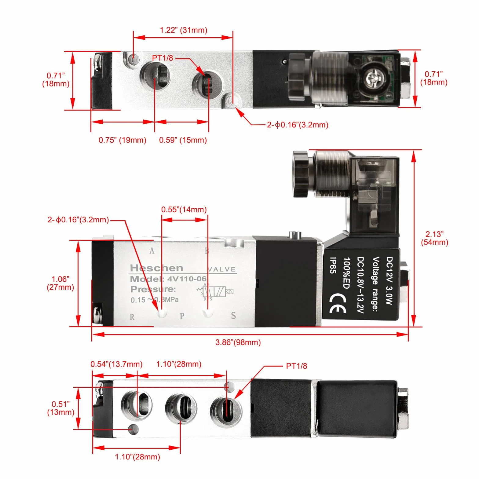 Heschen Elektryczny zawór elektromagnetyczny 4V110-06 24VDC PT1/8 5-drożny 2-pozycyjny