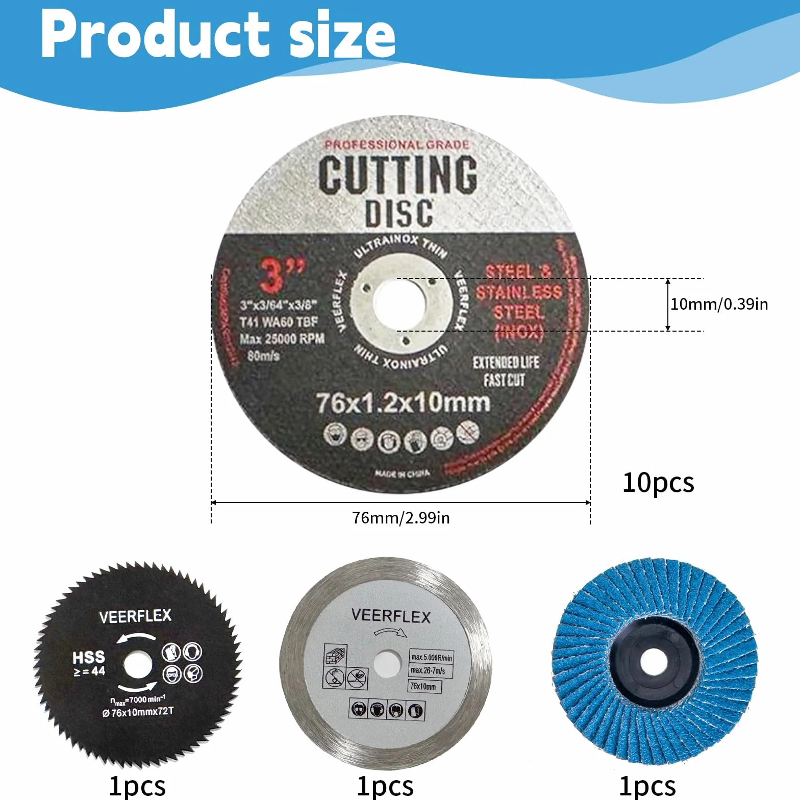 Tarcza tnąca 76 mm, 13 sztuk szlifierek kątowych, tarcze tnące do wiercenia 10 mm, 4 rodzaje tarcz szlifierskich do cięcia metalu, tworzywa sztucznego i drewna