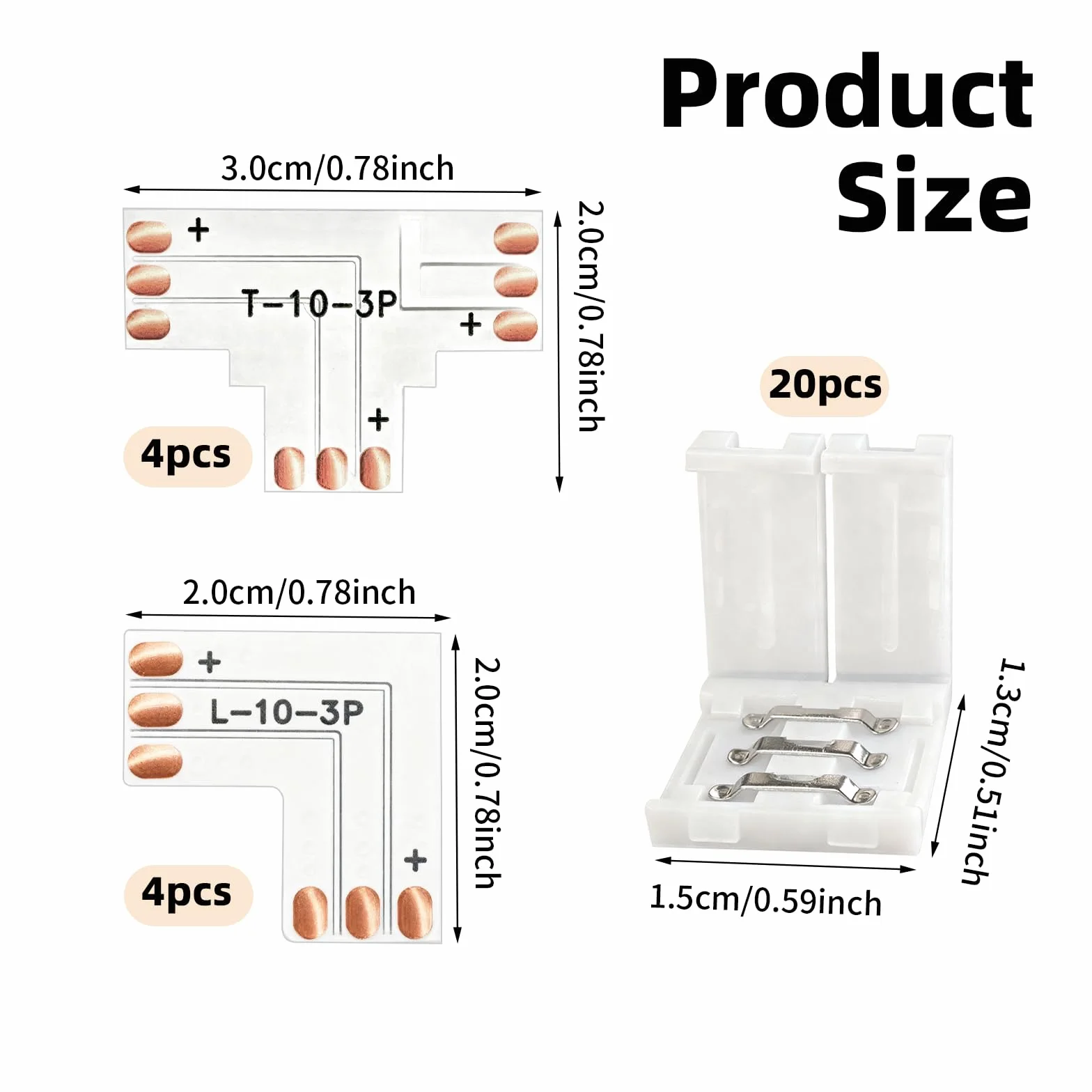 28 sztuk 3-pinowych 10 mm złącze LED w kształcie litery L i adapter w kształcie litery T, bezlutownicze przyłącze światła do taśm LED, łącznik narożny taśmy LED, do projektów oświetleniowych LED, do