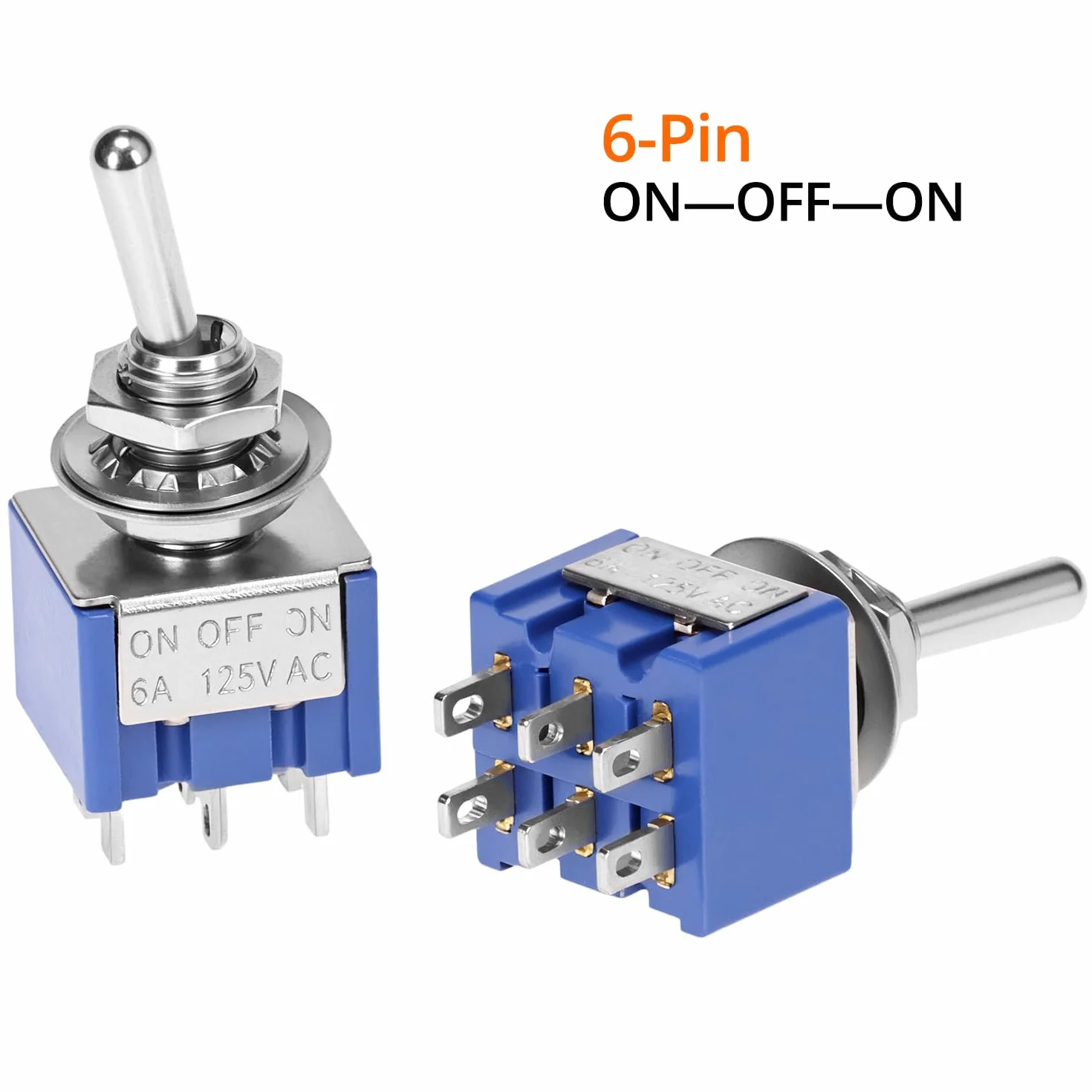 QWORK® MTS-203 DPDT 3-pozycyjny przełącznik dźwigienkowy, 6-pinowy AC 125 V 6 A ON-OFF-ON, 10 sztuk