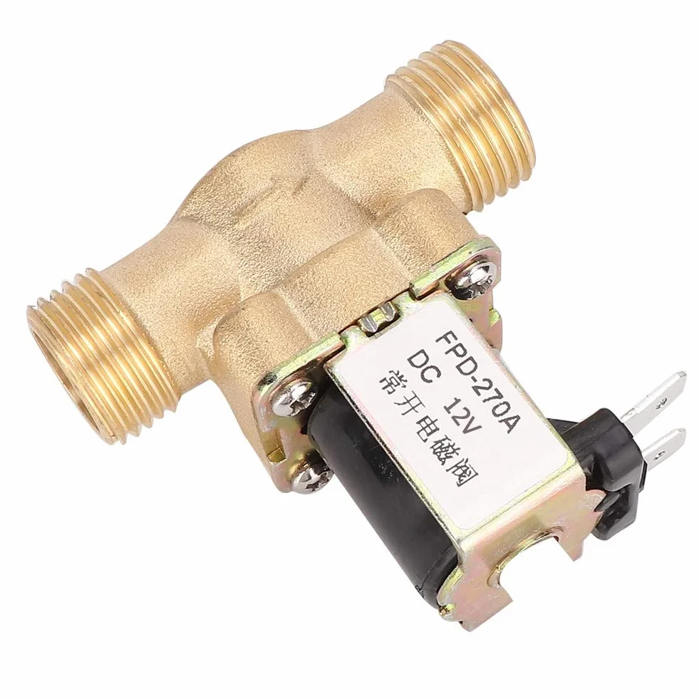 Elektrozawór DC, zawór elektromagnetyczny 12 V / 24 V Zawór mosiężny normalnie otwarty Przyłącze gwintowane G1 / 2 "Włącznik dopływu wody (12 V DC)
