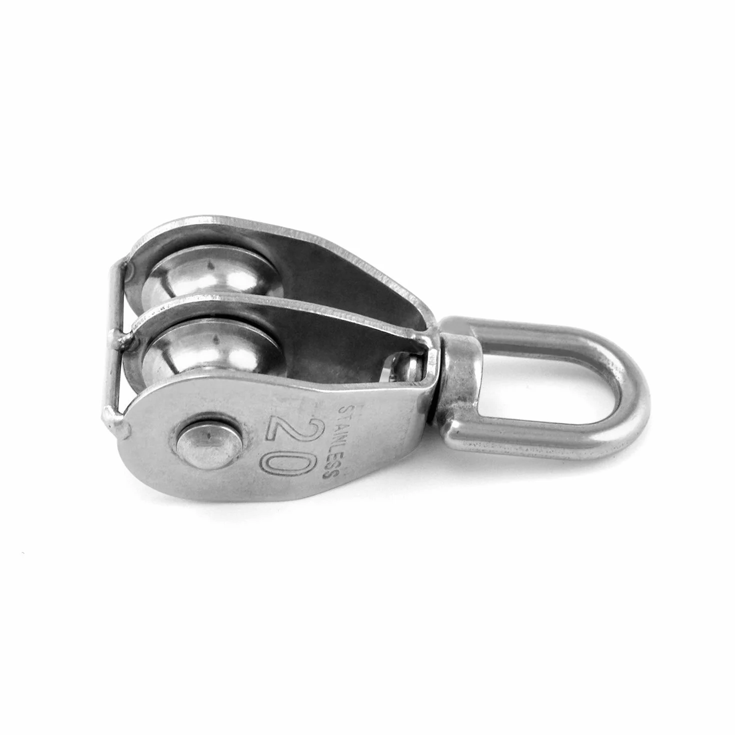 QWORK® M20 podwójny blok koła pasowego ze stali nierdzewnej 304 koło pasowe do lin wciągników linowych, statków, jachtów, 2 sztuki