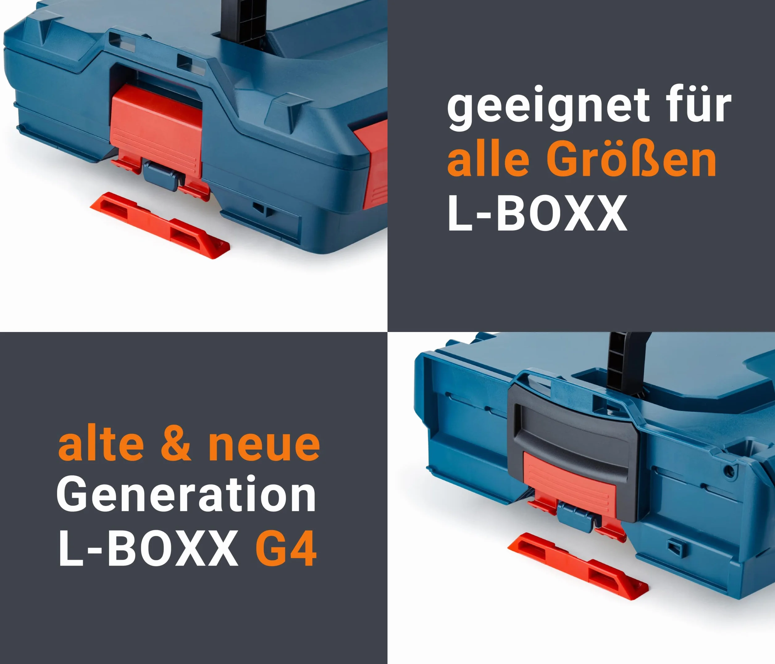 WFix L-BOXX uchwyt czerwony do Bosch Sortimo | mocowanie bezpiecznika L-SAFE | 4 uchwyty do przykręcenia | do wszystkich walizek narzędziowych Bosch L BOXX