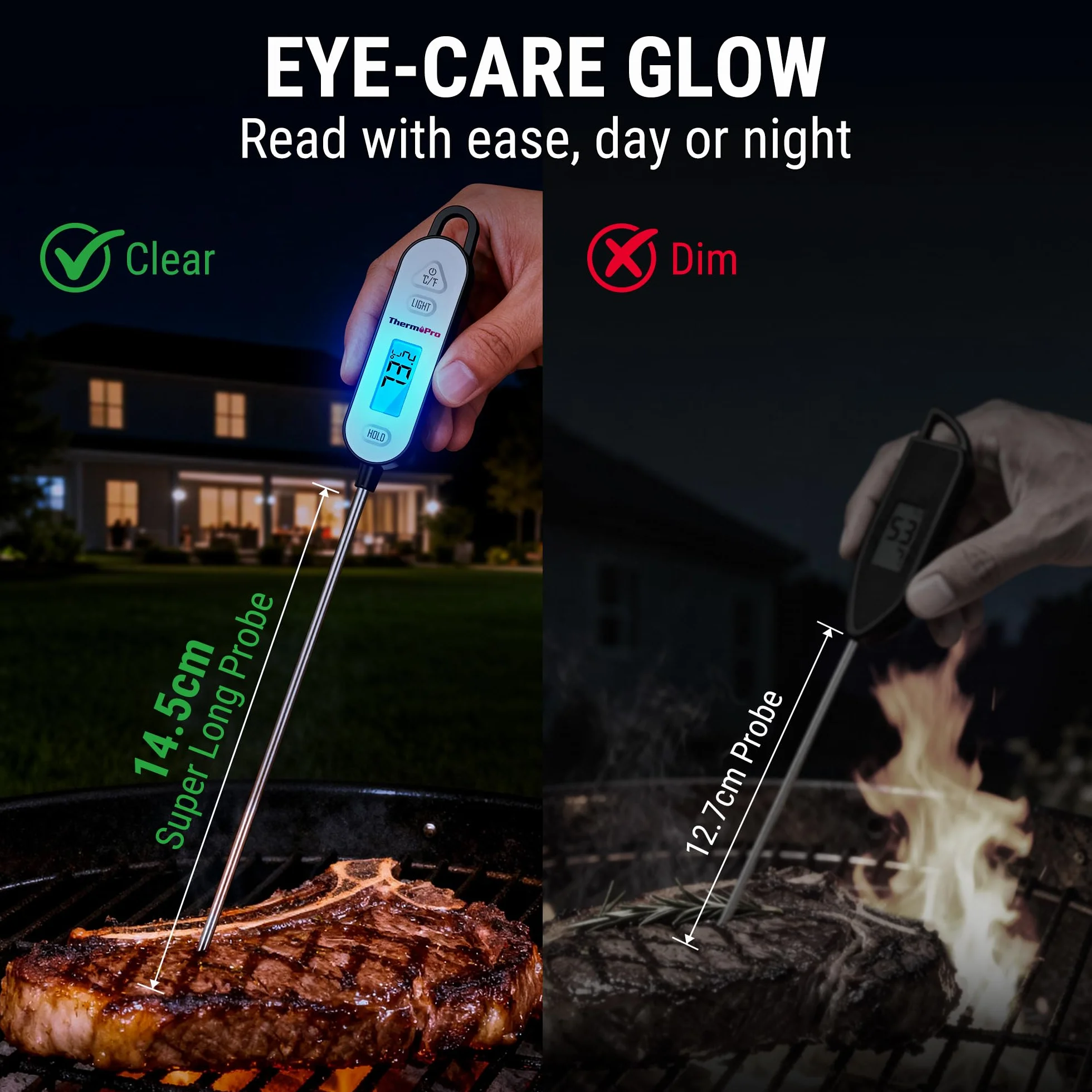 ThermoPro Cyfrowy termometr do mięsa ze składaną sondą do smażenia, wędzenia, grilla