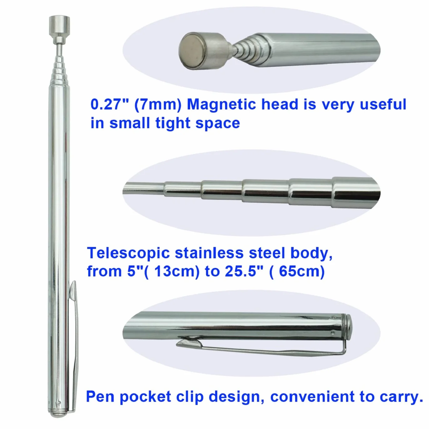 VASTOOLS 5-częściowy teleskopowy podnośnik magnetyczny, 4,5 kg, pręt magnetyczny 76 cm, 1 kg magnes teleskopowy 65 cm, magnetyczna miska do szycia, szpilki, do samochodu, gospodarstwa domowego, biura
