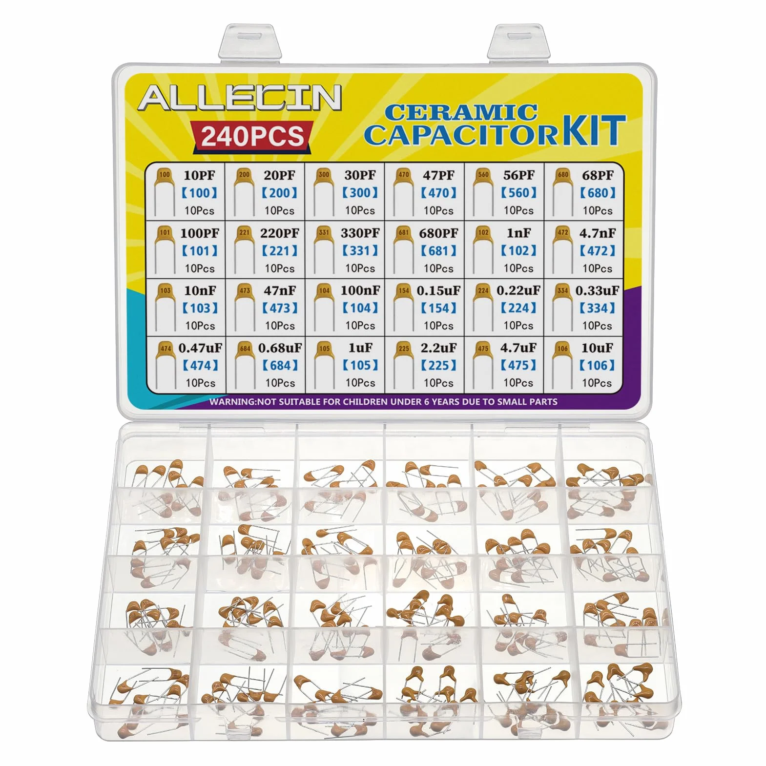 24 wartości monolityczny zestaw kondensatorów ceramicznych 10pF-2,2uF